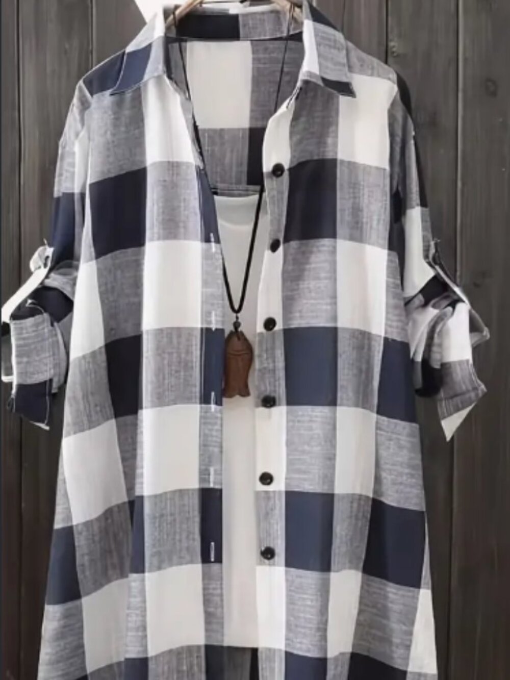 Women's Plus Size Plaid Print Button Shirt Casual Collared Long Sleeve Linen